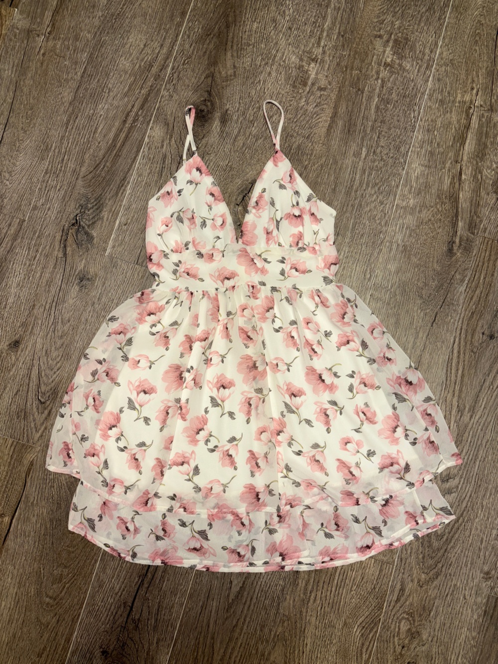 Women’s White and Pink Floral Chiffon Mini Dress